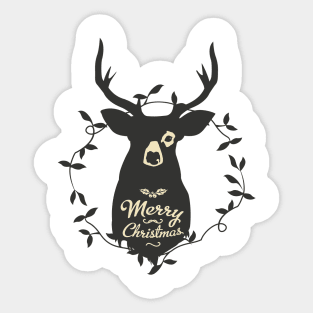 Merry Christmas Reindeer Wreath Sticker